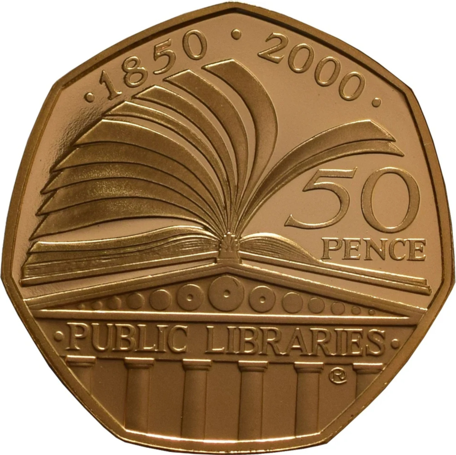 50 Pence - Elizabeth II Public Libraries; Gold Piedfort reverse
