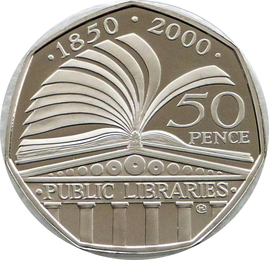 50 Pence - Elizabeth II Public Libraries; Silver Proof reverse