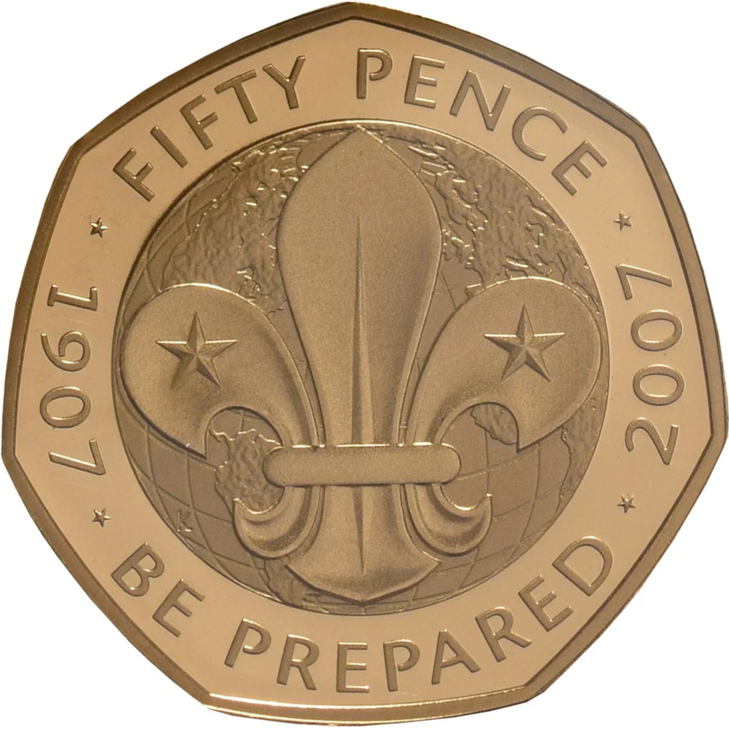 50 Pence - Elizabeth II Scouting Movement; Gold Piedfort reverse