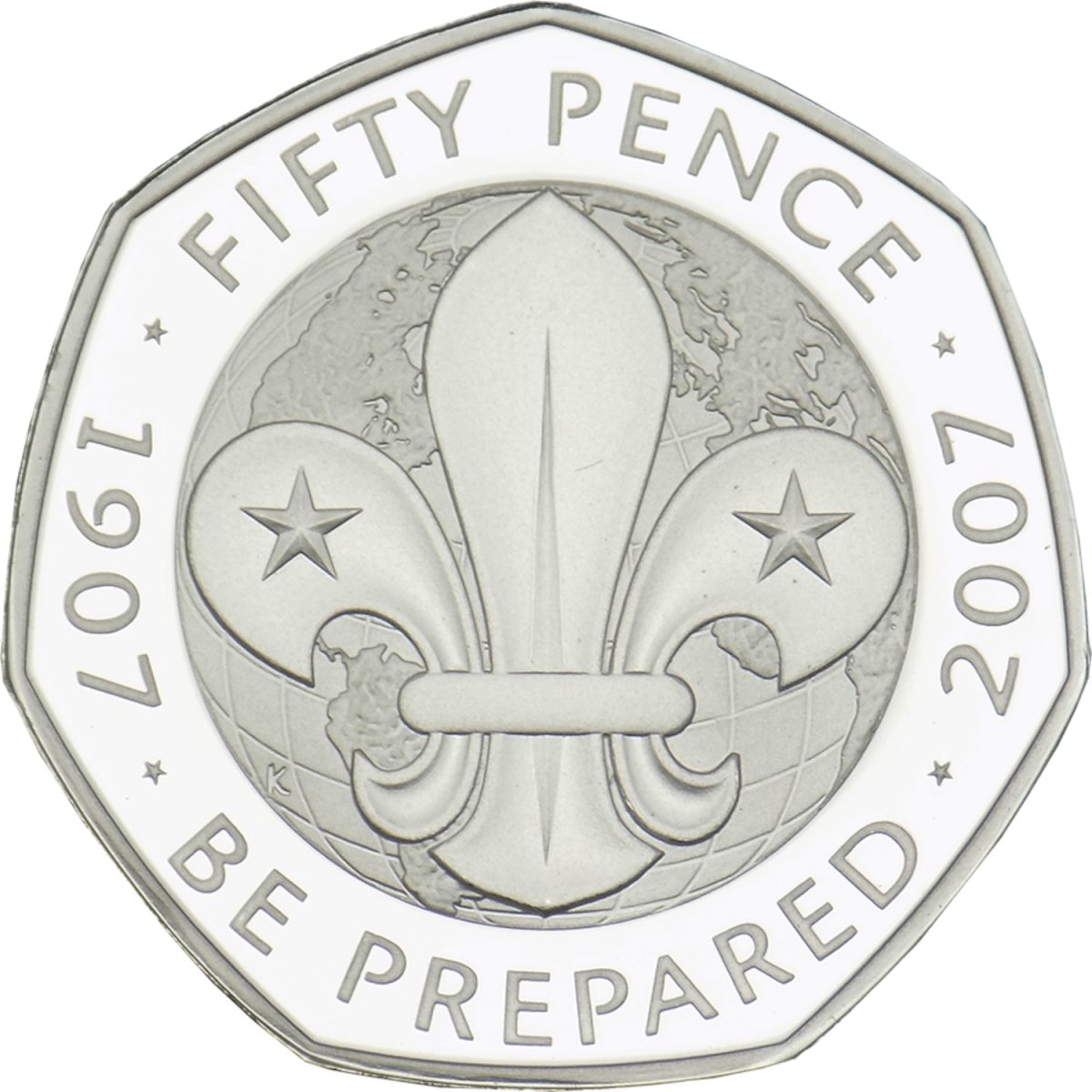 50 Pence - Elizabeth II Scouting Movement; Silver Proof reverse