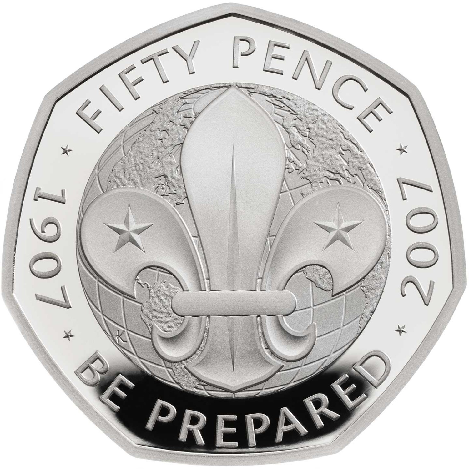 50 Pence - Elizabeth II Scouting Movement; Silver Proof reverse