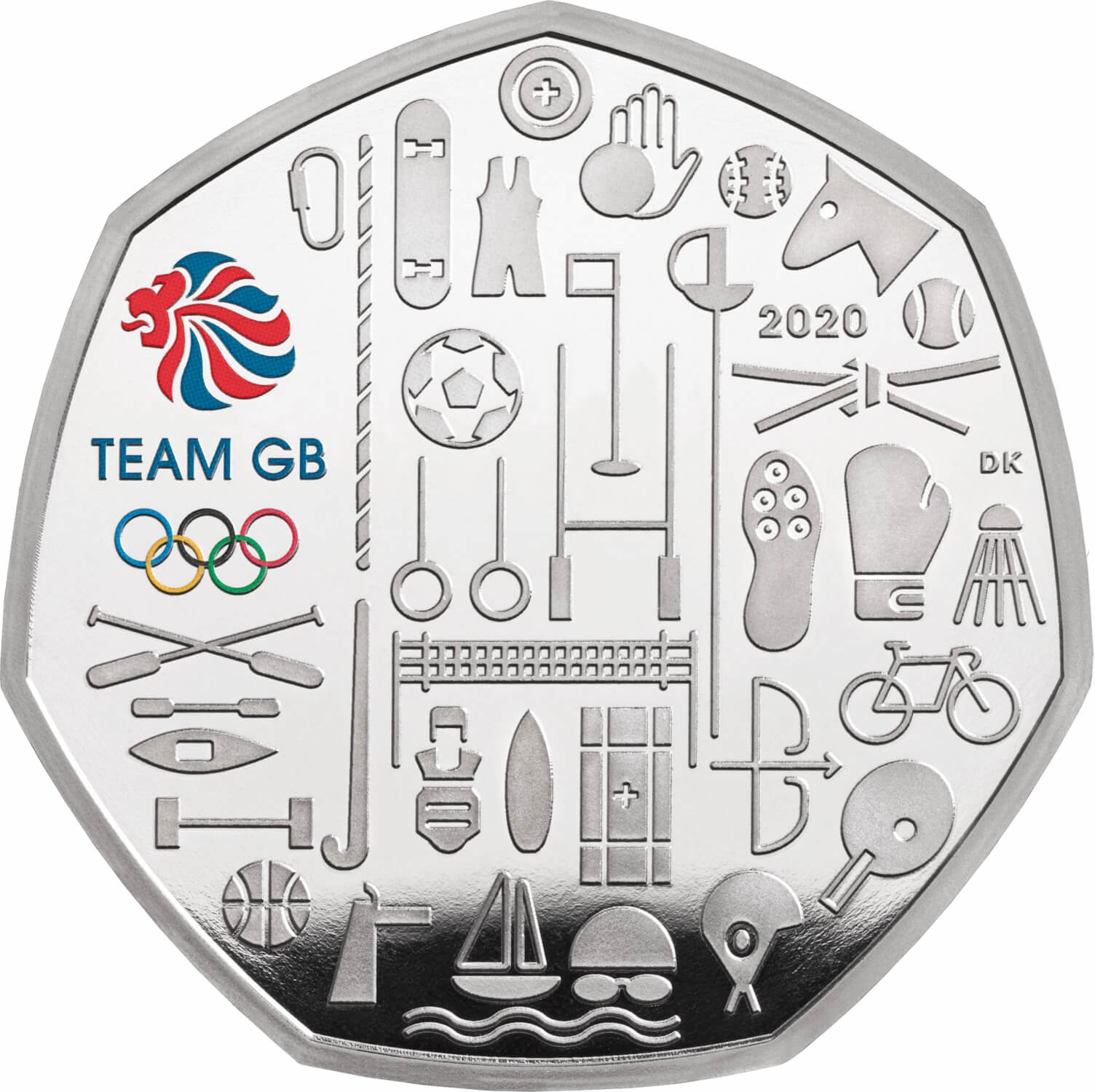 50 Pence - Elizabeth II Team GB Olympics 2020; Silver Piedfort reverse