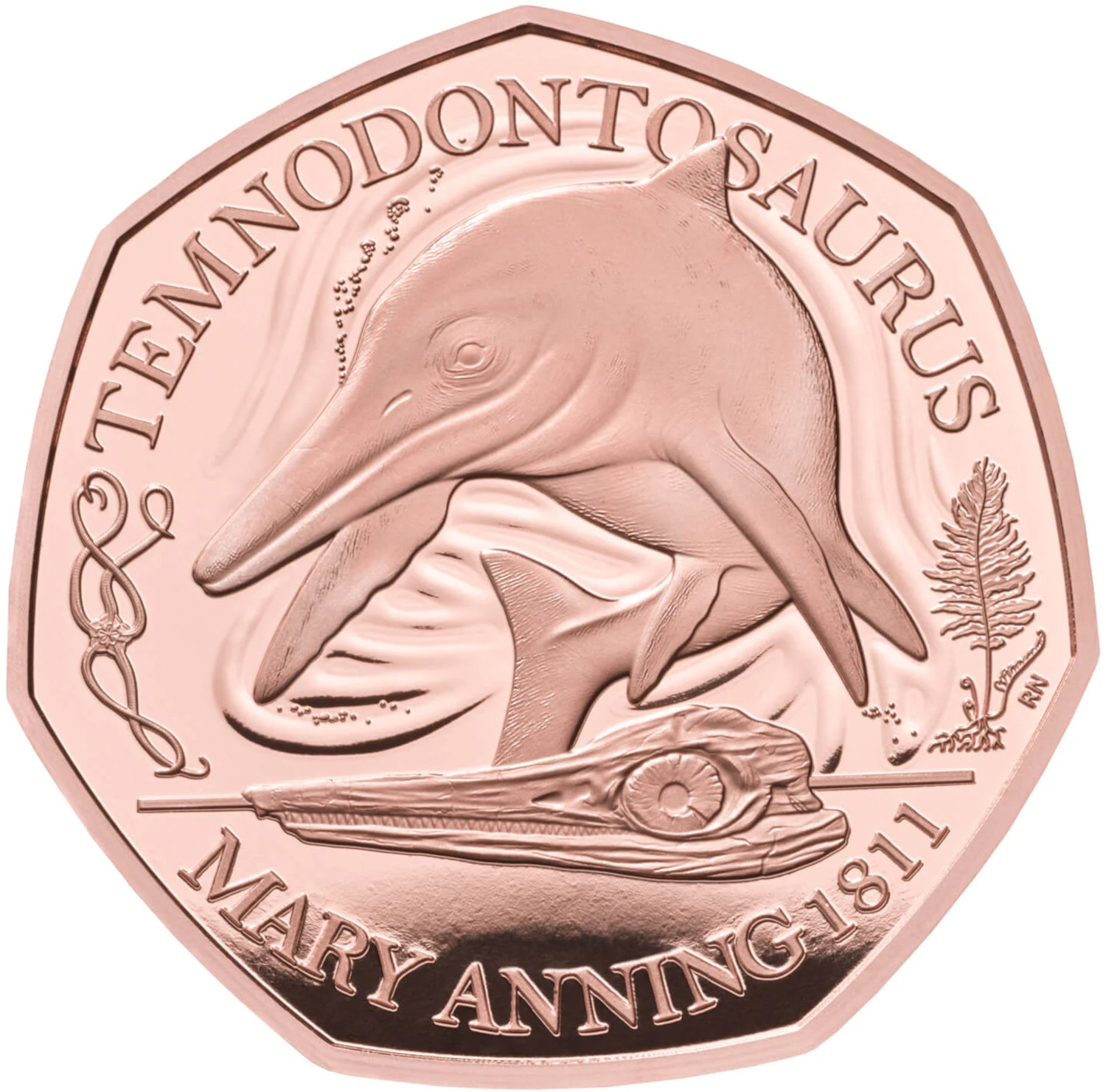 50 Pence - Elizabeth II Temnodontosaurus; Gold Proof reverse