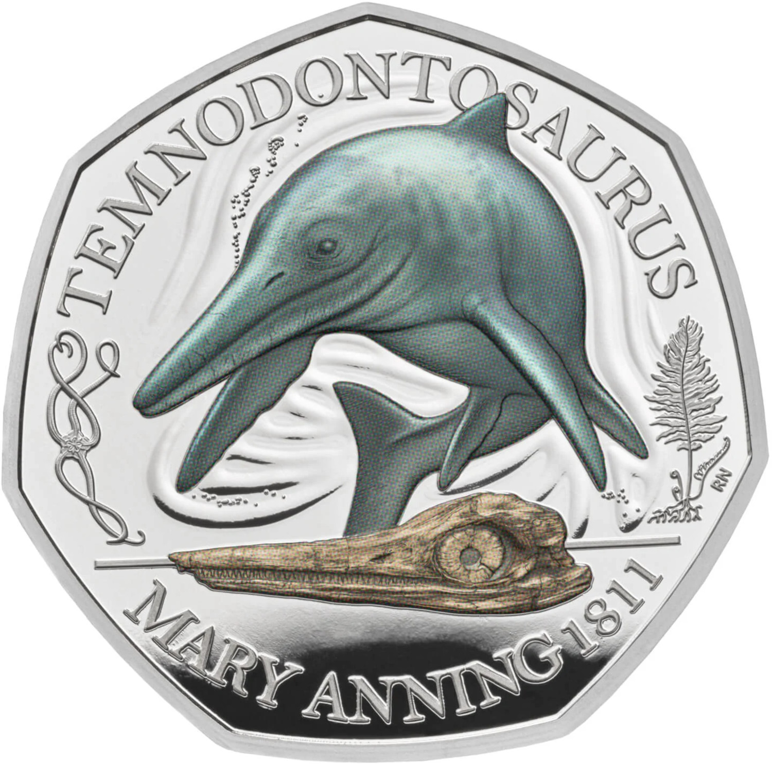 50 Pence - Elizabeth II Temnodontosaurus; Silver Proof reverse