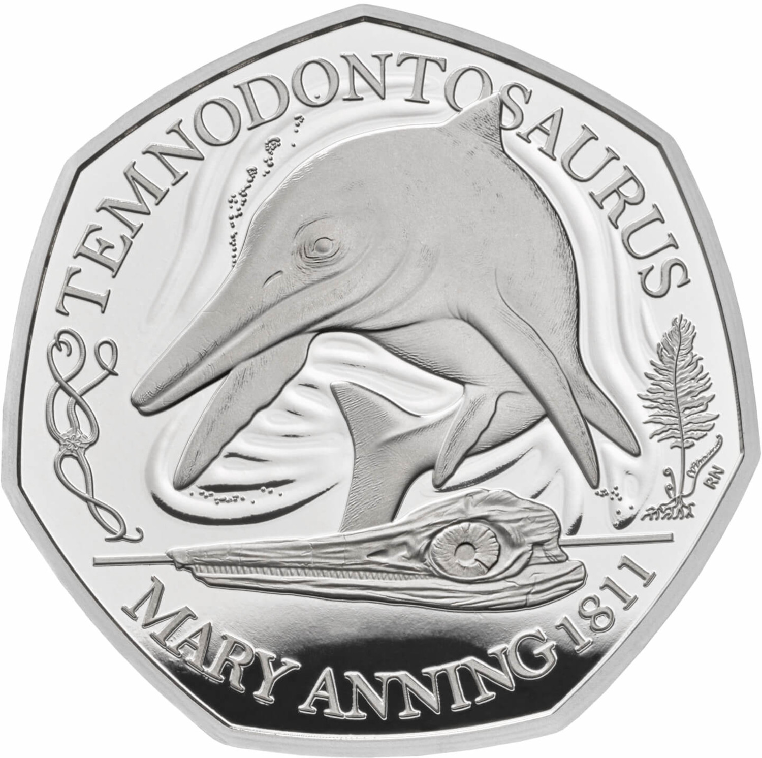 50 Pence - Elizabeth II Temnodontosaurus; Silver Proof reverse
