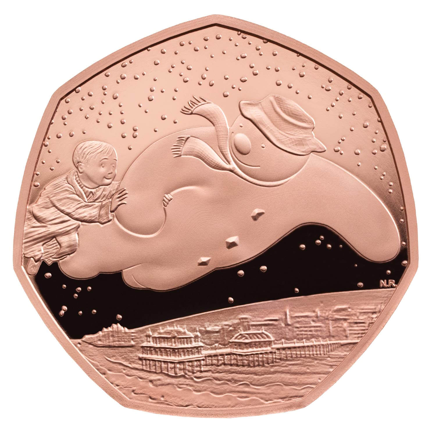 50 Pence - Elizabeth II The Snowman; Gold Proof reverse