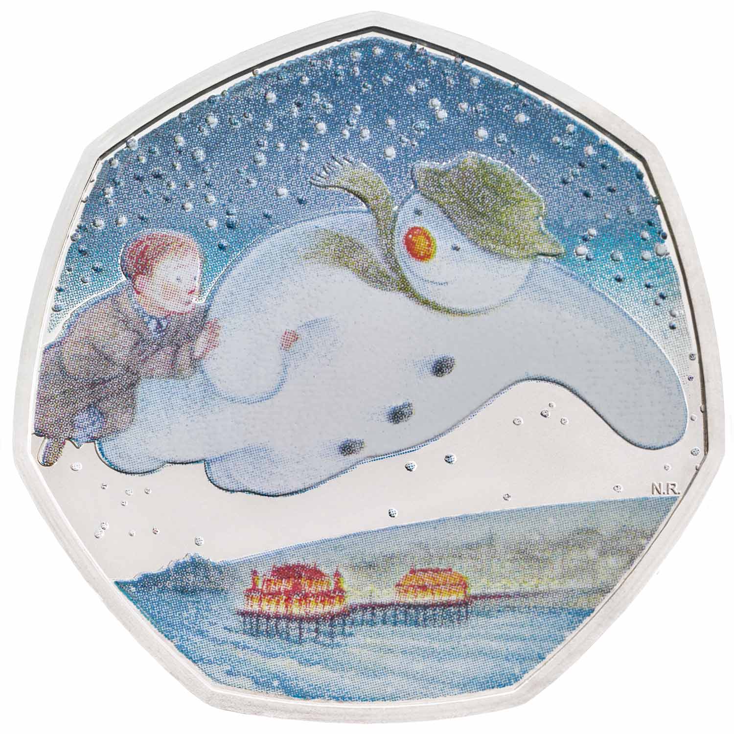 50 Pence - Elizabeth II The Snowman; Silver Proof reverse