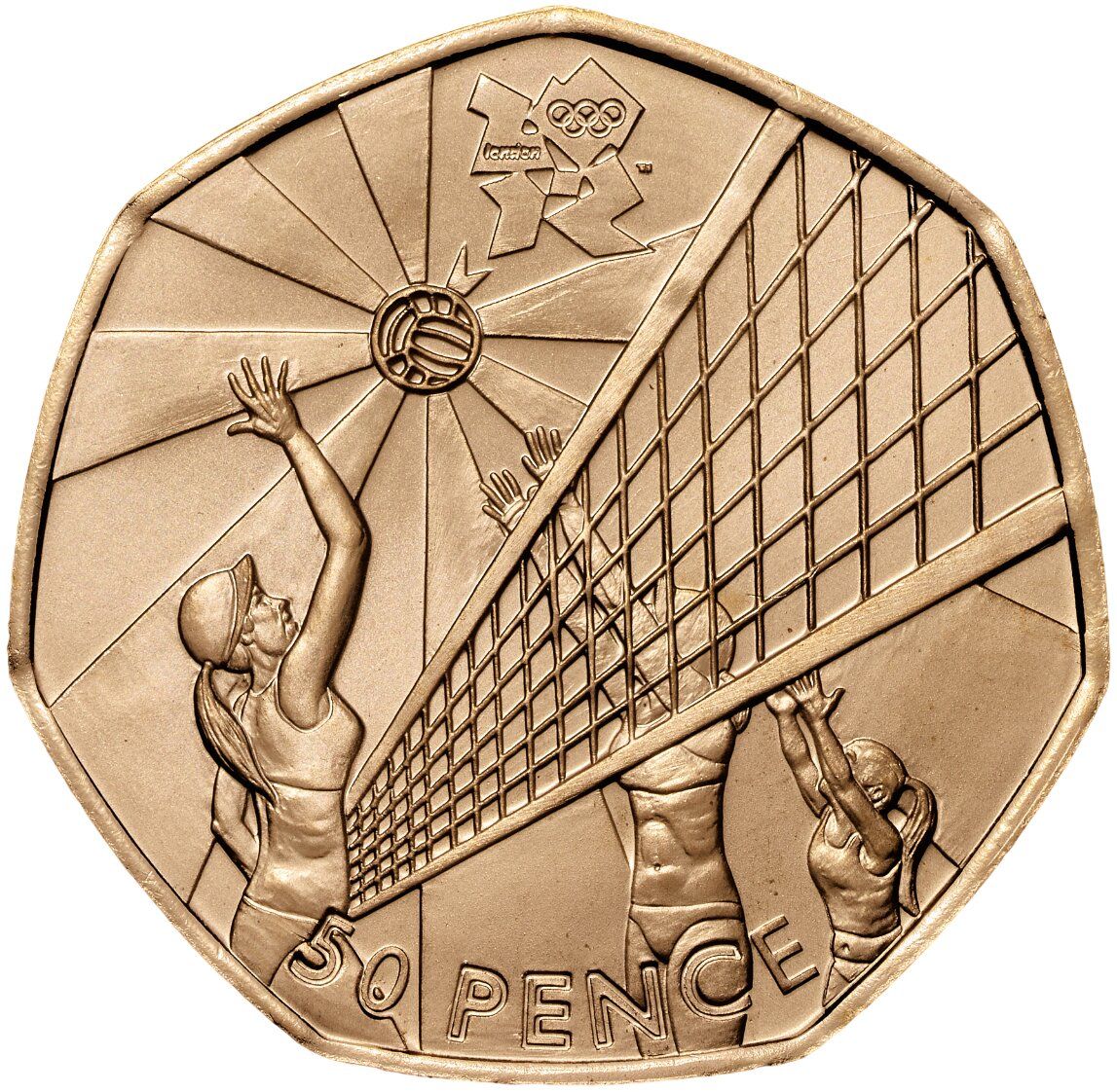 50 Pence - Elizabeth II Volleyball; Gold Proof reverse