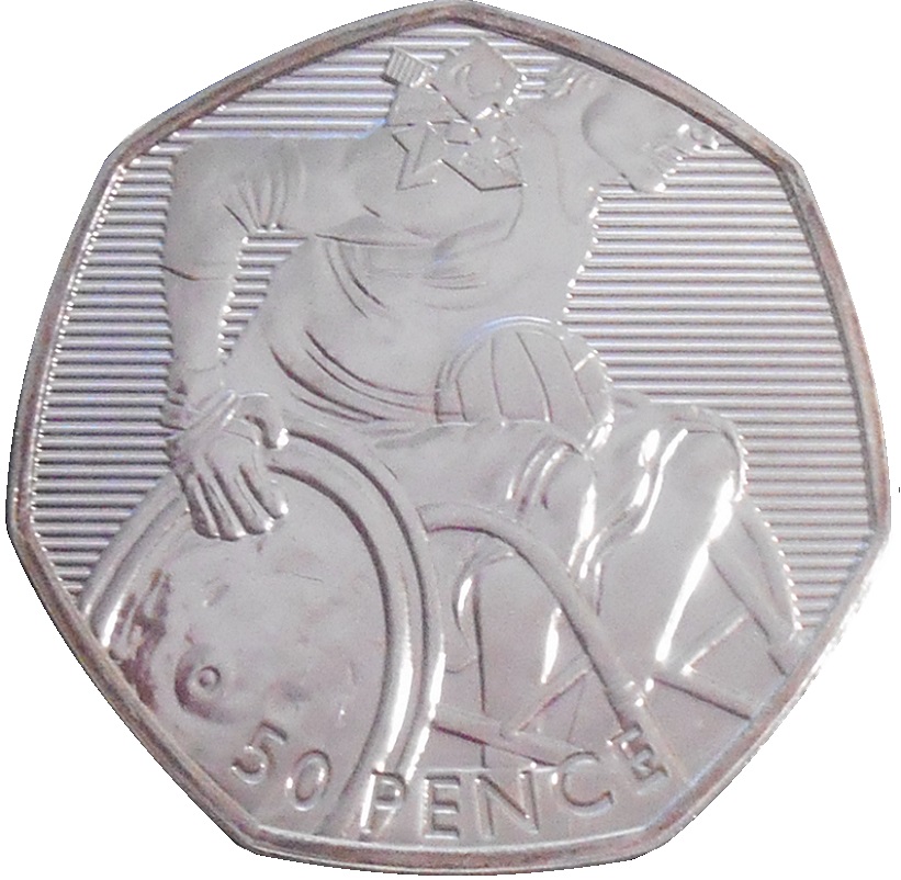 50 Pence - Elizabeth II Wheelchair Rugby; Silver reverse