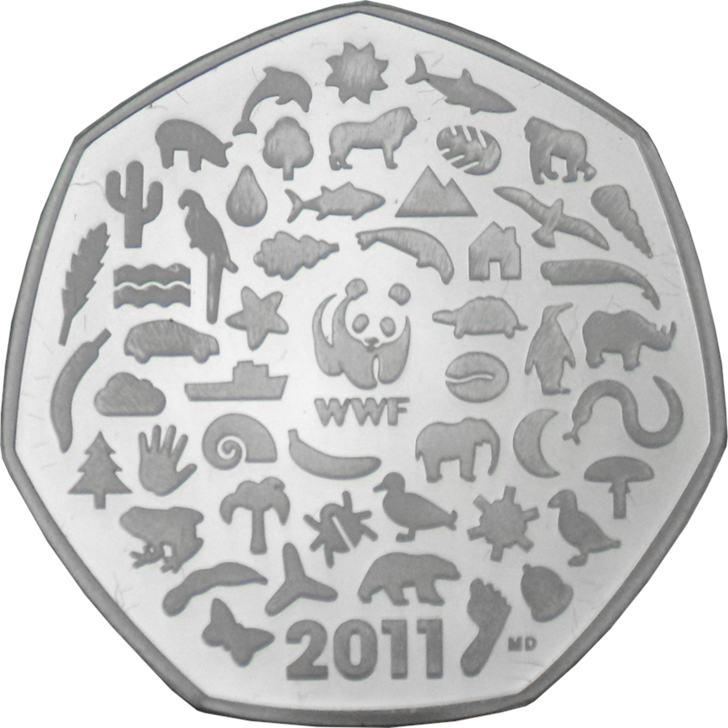 50 Pence - Elizabeth II WWF; Silver Proof reverse