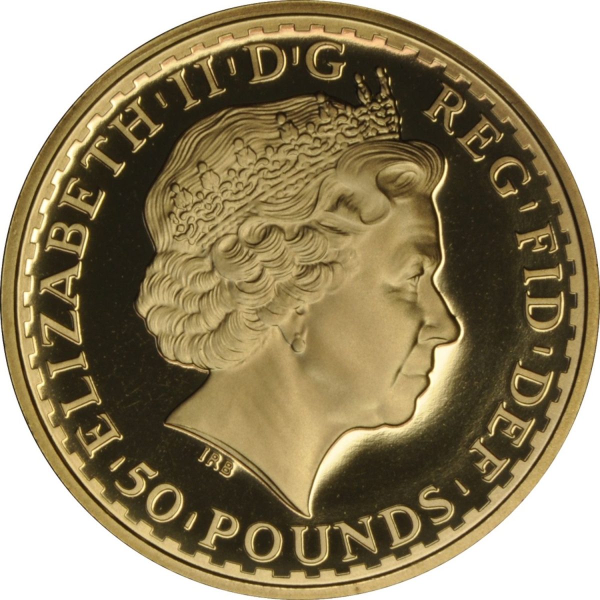50 Pounds - Elizabeth II 4th portrait; 1/2 oz Fine Gold obverse