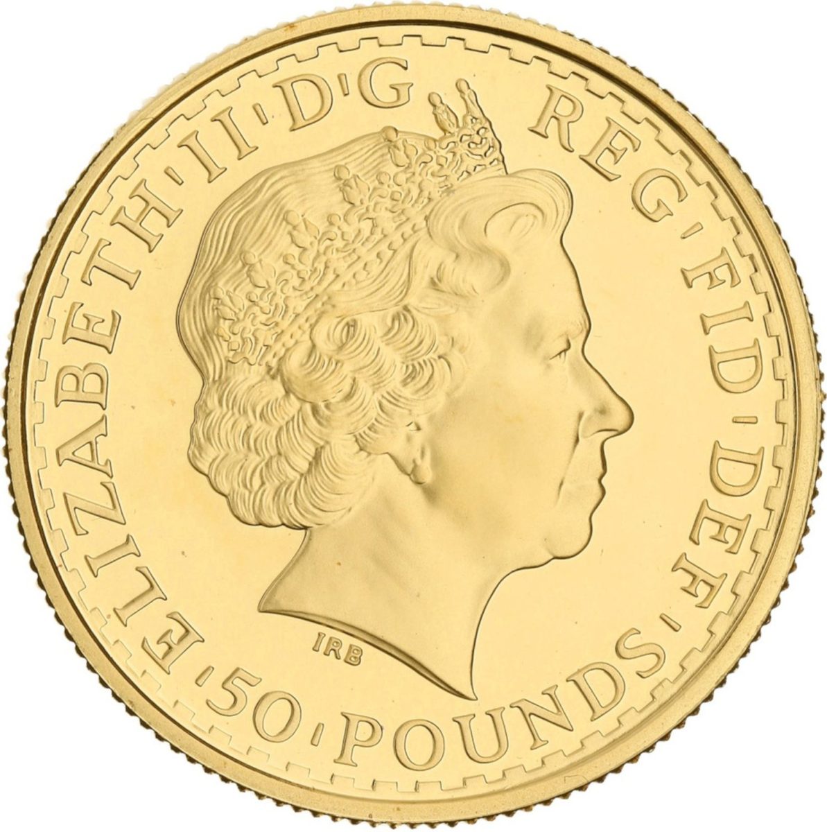 50 Pounds - Elizabeth II 4th portrait; 1/2 oz Fine Gold obverse
