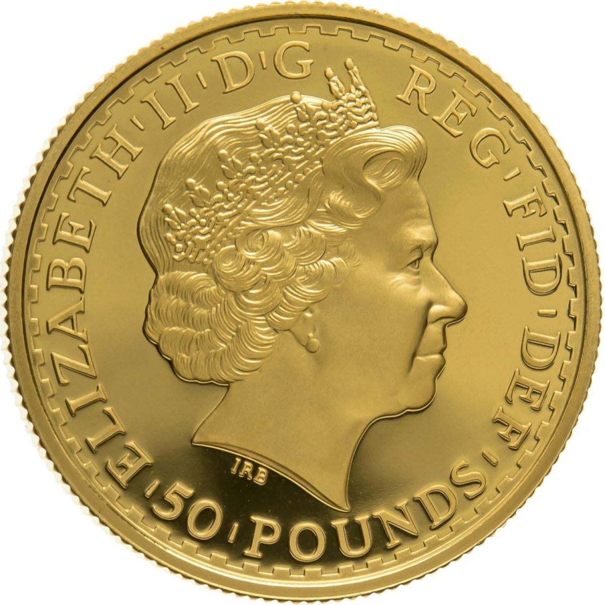 50 Pounds - Elizabeth II 4th portrait; 1/2 oz Fine Gold obverse