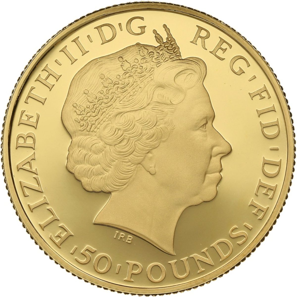 50 Pounds - Elizabeth II 4th portrait; 1/2 oz Fine Gold obverse