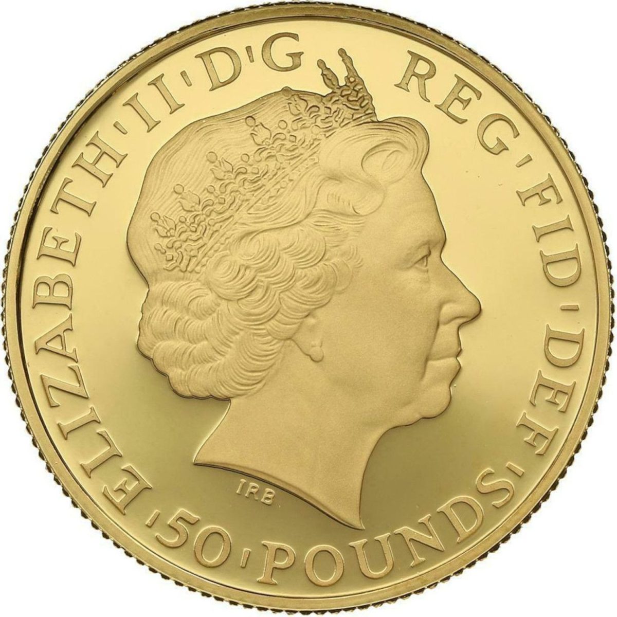 50 Pounds - Elizabeth II 4th portrait; 1/2 oz Fine Gold obverse