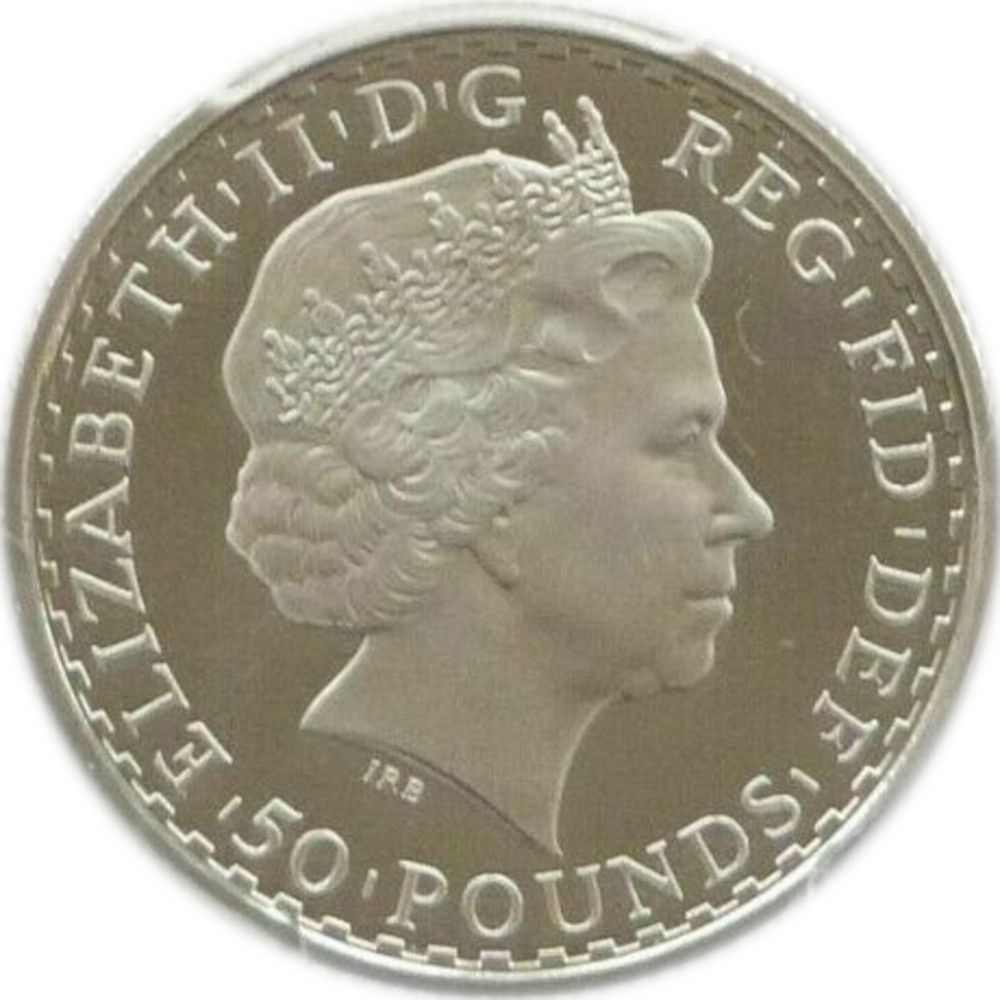 50 Pounds - Elizabeth II 4th portrait; 1/2 oz Fine Platinum obverse