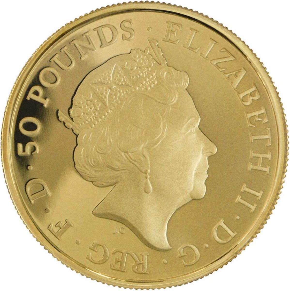 50 Pounds - Elizabeth II 5th portrait; 1/2 oz Fine Gold obverse