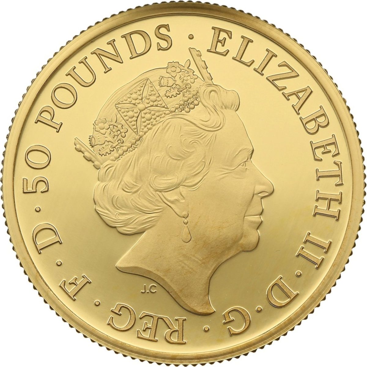 50 Pounds - Elizabeth II 5th portrait; 1/2 oz Fine Gold obverse