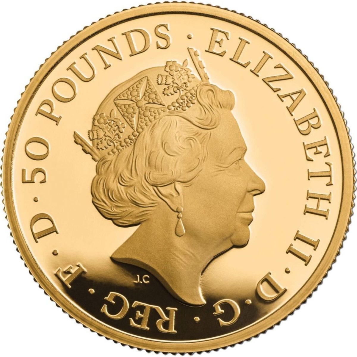 50 Pounds - Elizabeth II 5th portrait; 1/2 oz Fine Gold obverse