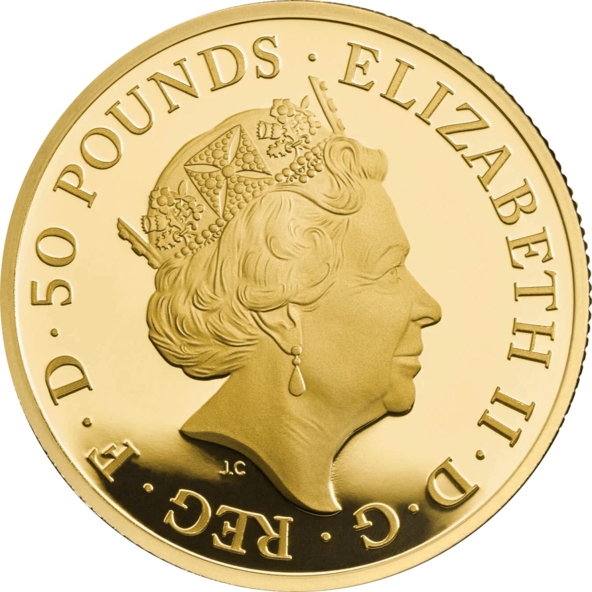 50 Pounds - Elizabeth II 5th portrait; 1/2 oz Fine Gold obverse