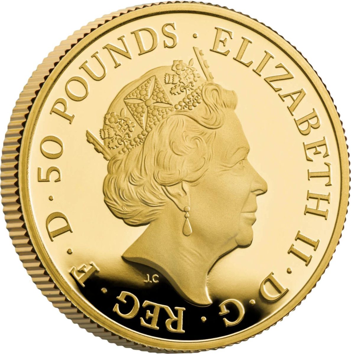 50 Pounds - Elizabeth II 5th portrait; 1/2 oz Fine Gold obverse