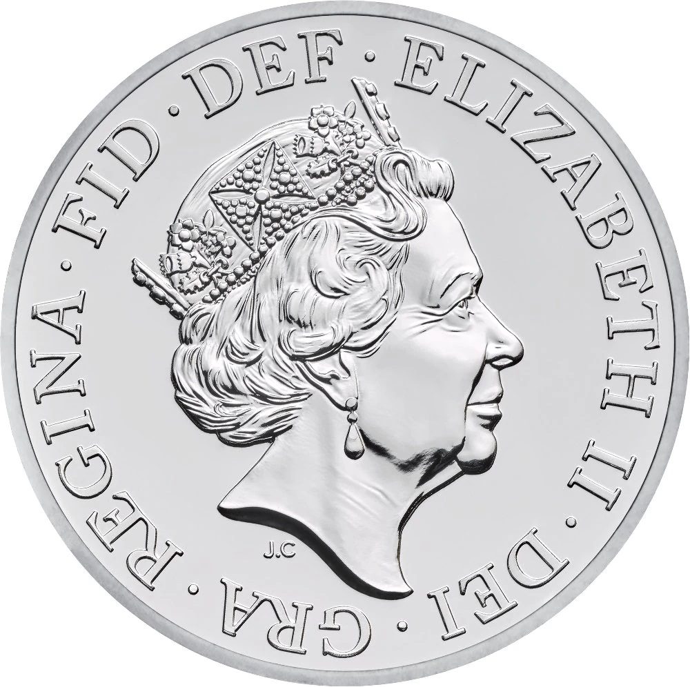 50 Pounds - Elizabeth II 5th portrait; 1 oz Fine Silver obverse