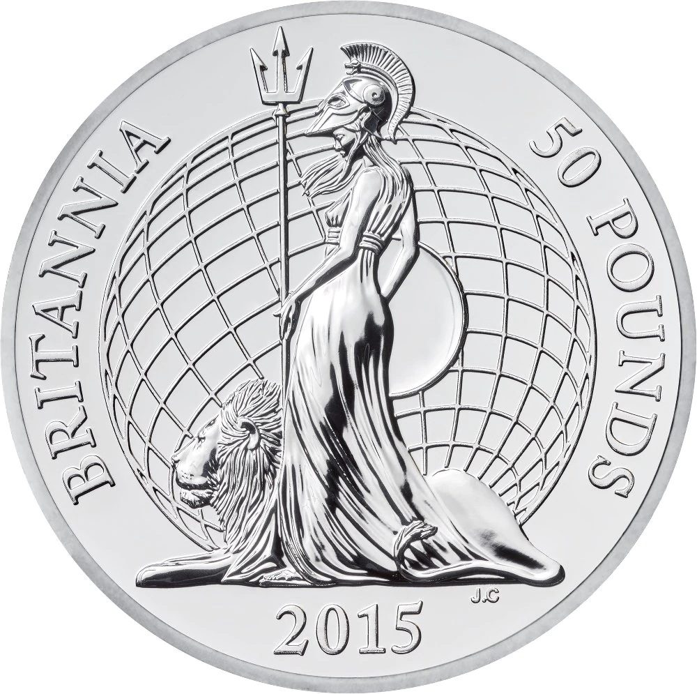 50 Pounds - Elizabeth II 5th portrait; 1 oz Fine Silver reverse