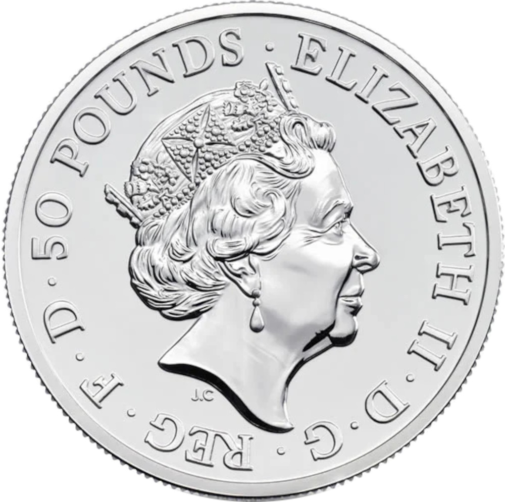 50 Pounds - Elizabeth II William Shakespeare, Fine Silver obverse