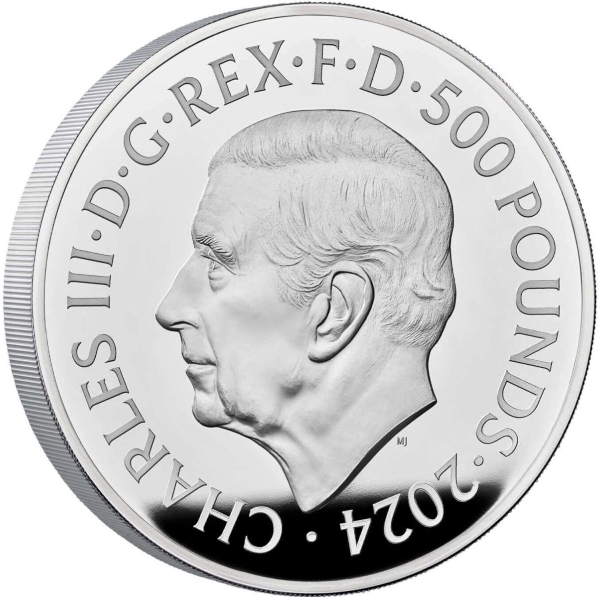 500 Pounds - Charles III Britannia & Liberty; Silver Proof obverse