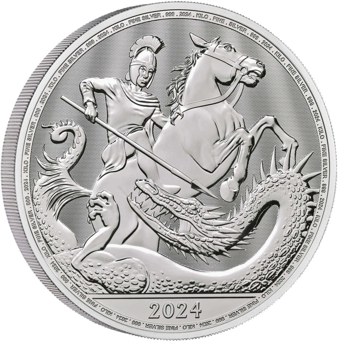 500 Pounds - Charles III St George & The Dragon; 1 Kilo Fine Silver