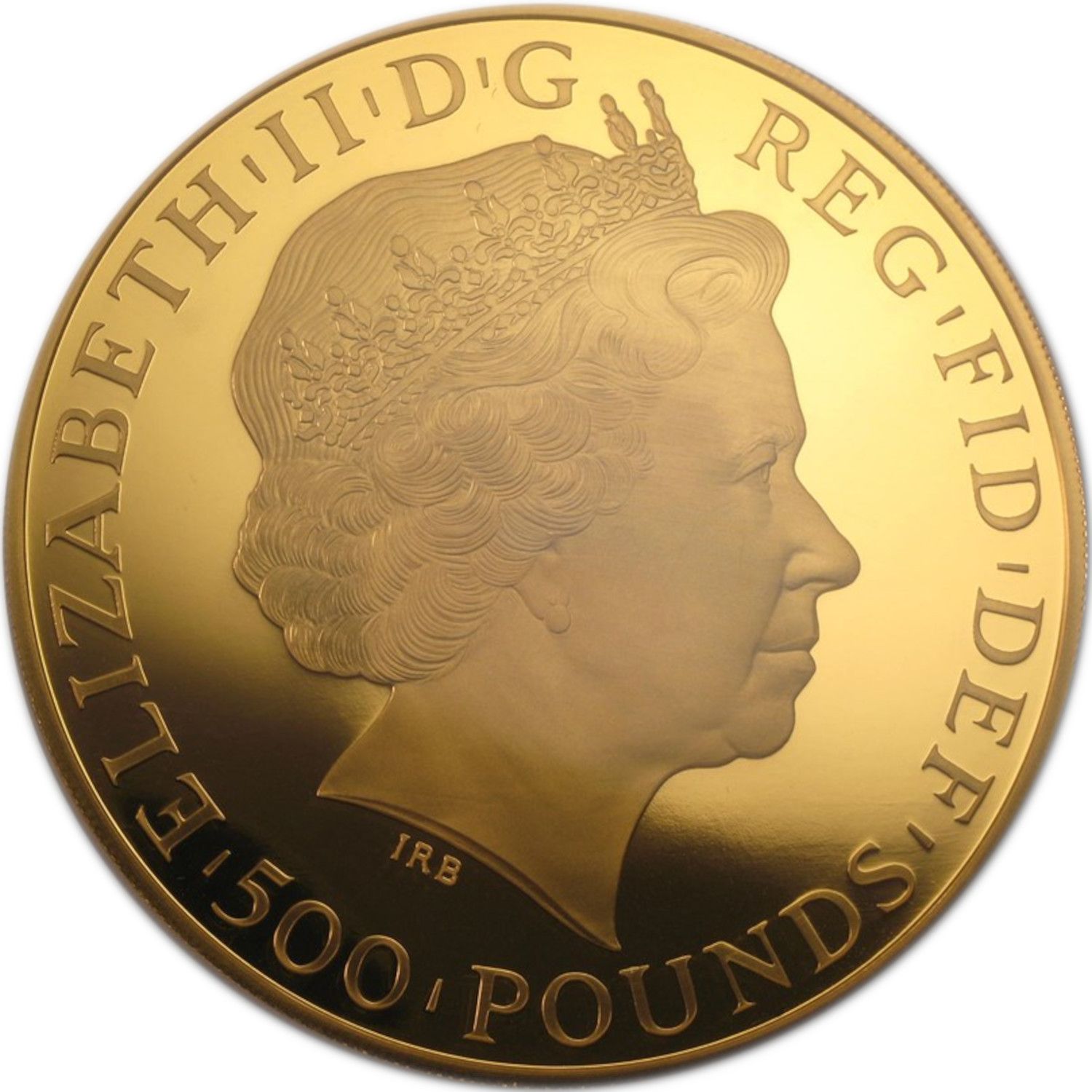 500 Pounds - Elizabeth II 4th portrait; 5 oz Fine Gold obverse