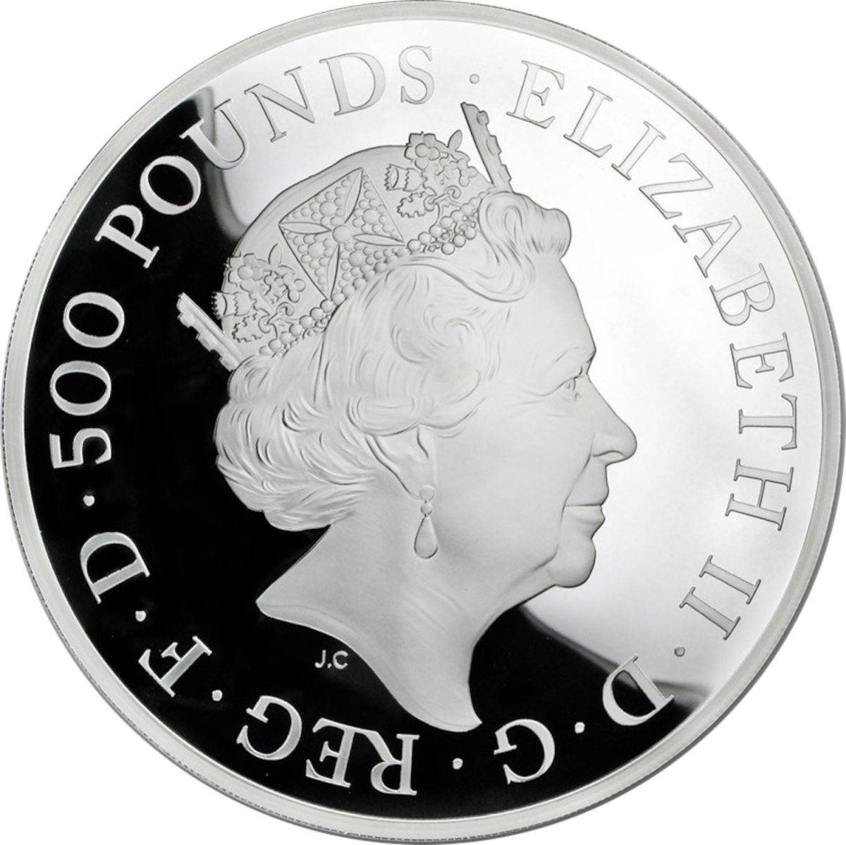 500 Pounds - Elizabeth II 5th portrait; 1 kg Fine Silver obverse