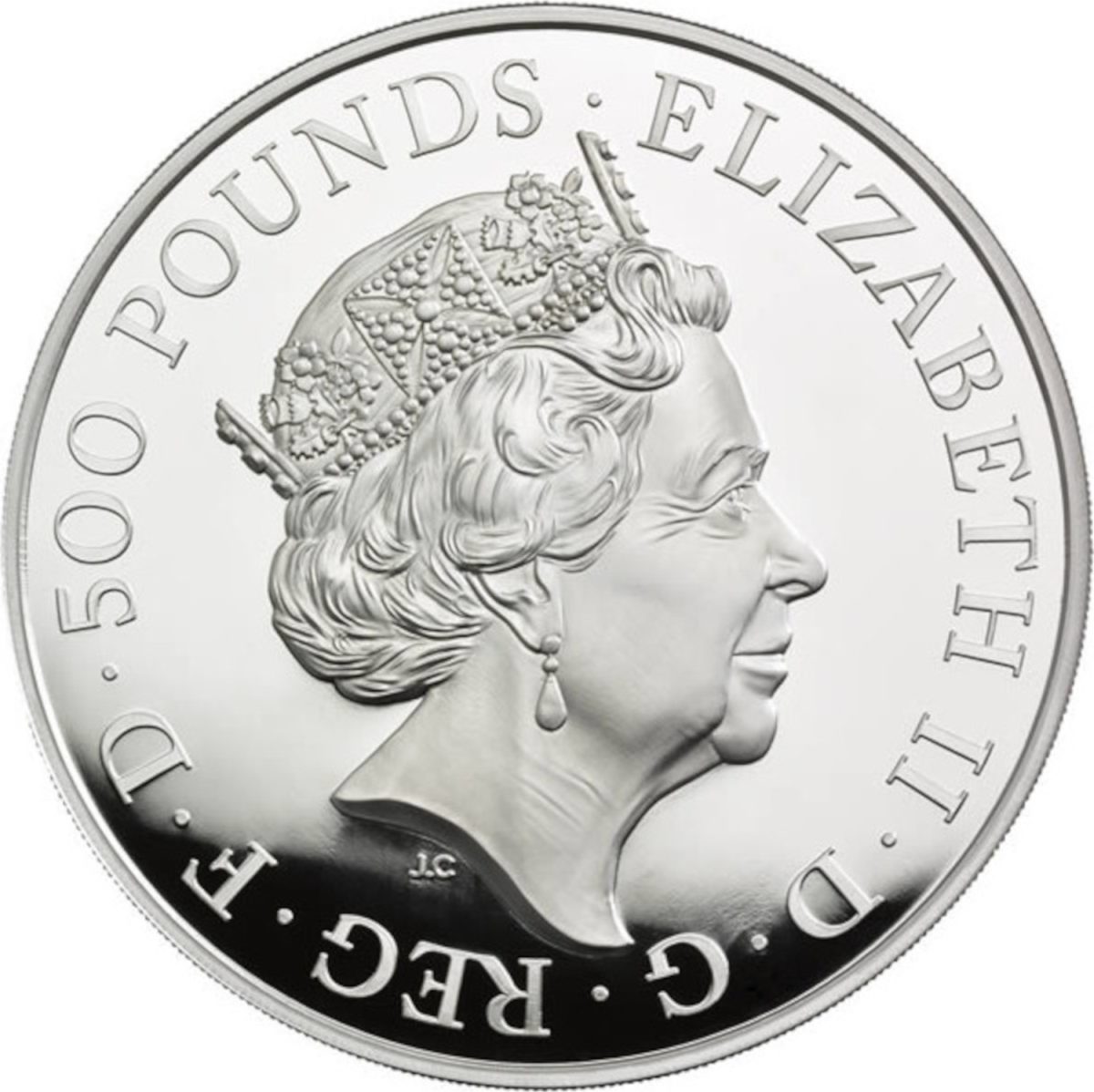 500 Pounds - Elizabeth II 5th portrait; 1 kg Fine Silver obverse