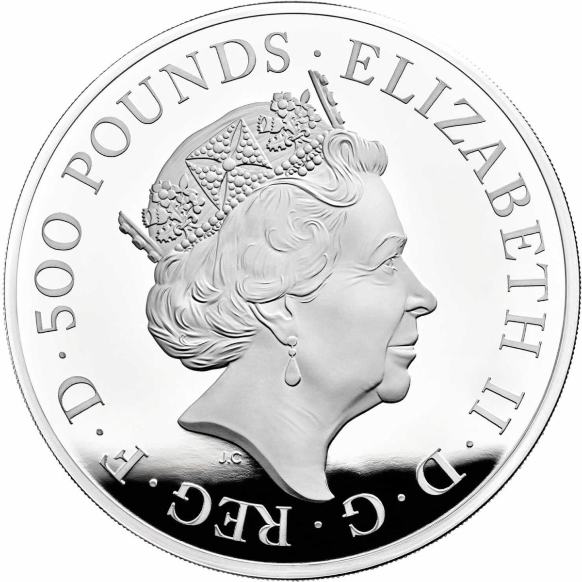 500 Pounds - Elizabeth II 5th portrait; 1 kg Fine Silver obverse