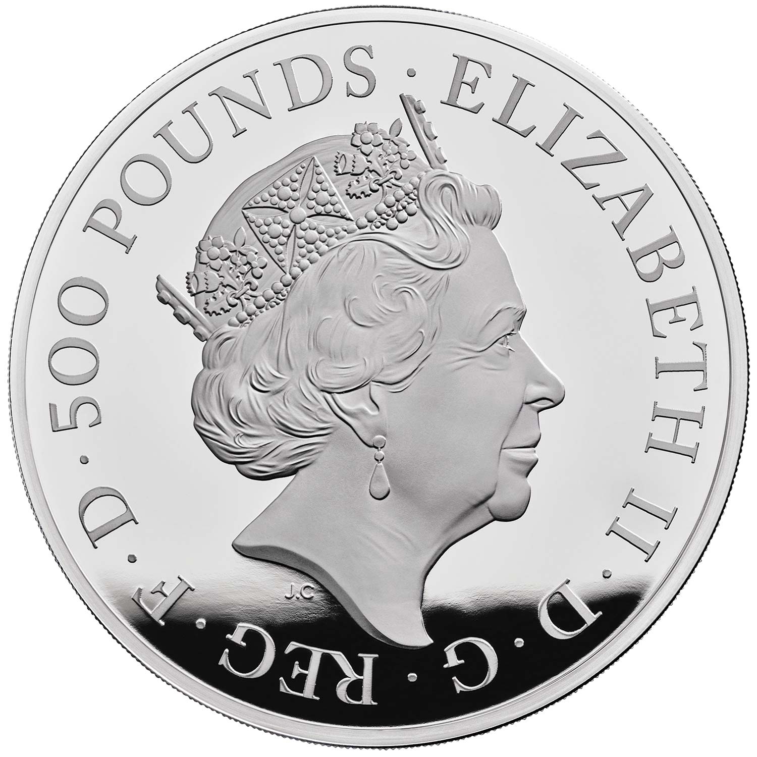 500 Pounds - Elizabeth II 5th portrait; 1kg Fine Silver obverse