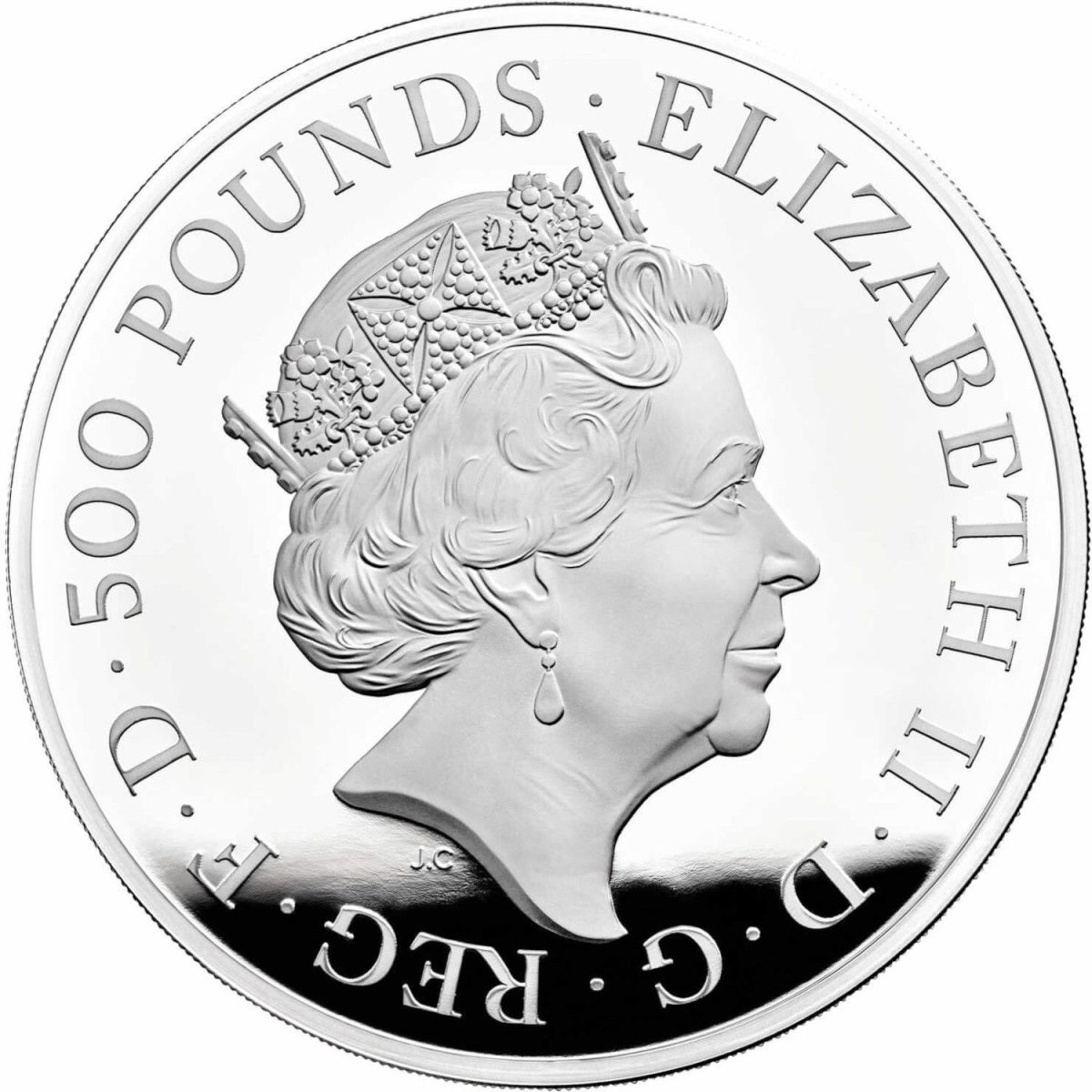 500 Pounds - Elizabeth II 5th portrait; 1kg Fine Silver obverse