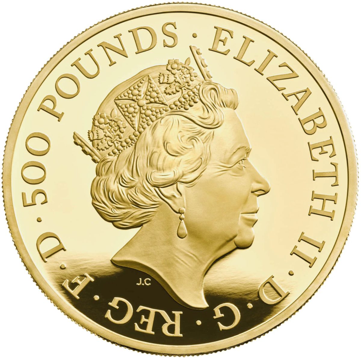 500 Pounds - Elizabeth II 5th portrait; 5 oz Fine Gold obverse