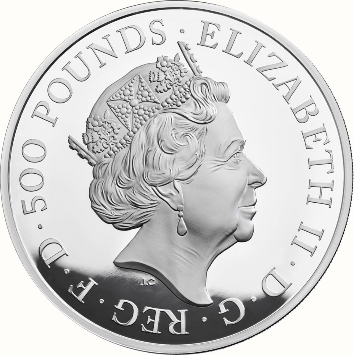 500 Pounds - Elizabeth II Black Bull of Clarence; Silver Proof obverse
