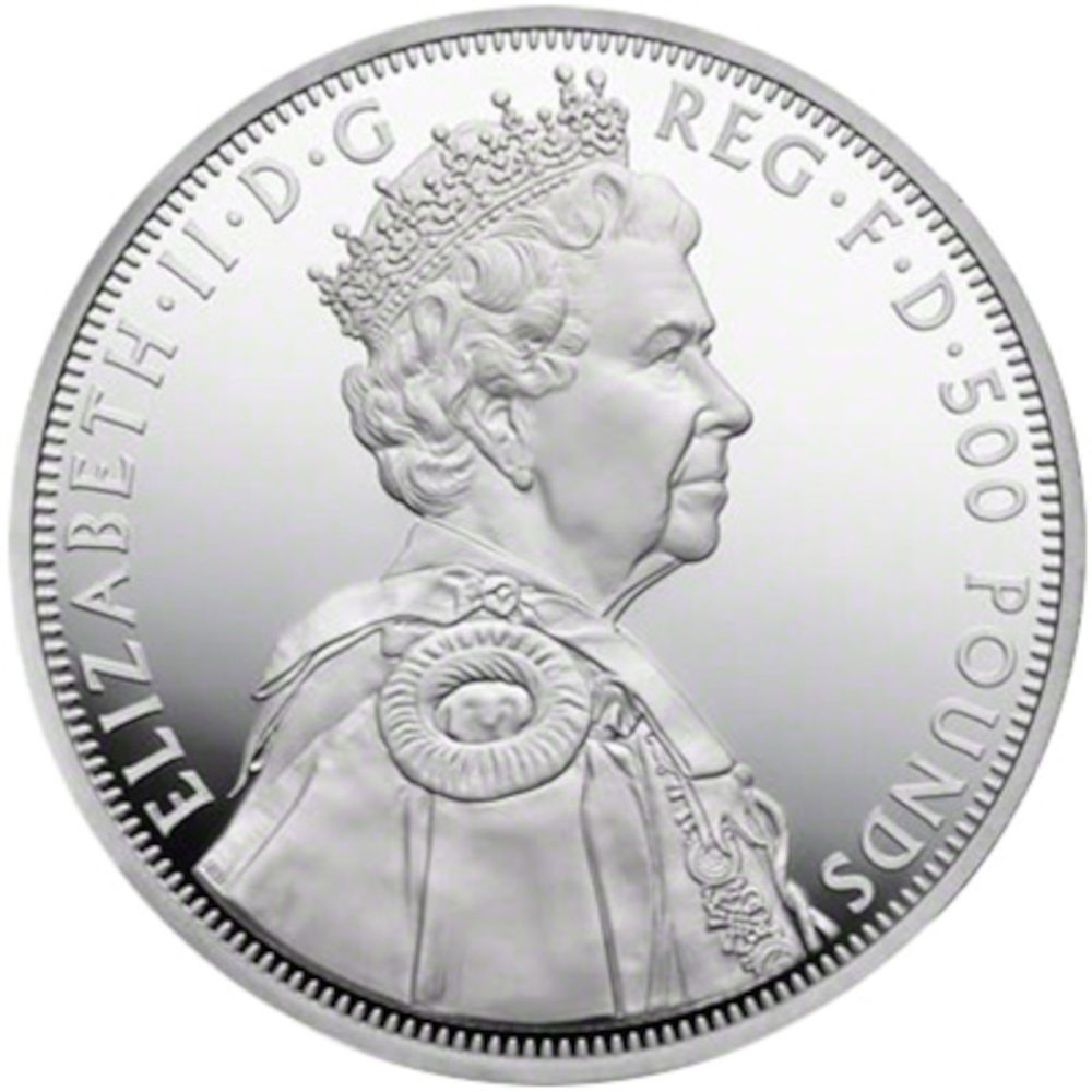 500 Pounds - Elizabeth II Diamond Jubilee; Silver Proof obverse