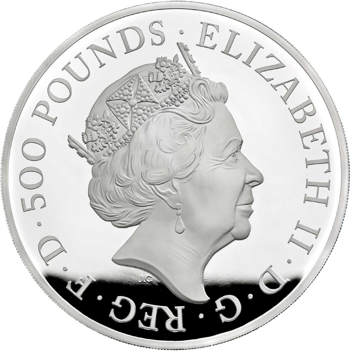 500 Pounds - Elizabeth II Falcon of Plantagenets; Silver Proof obverse