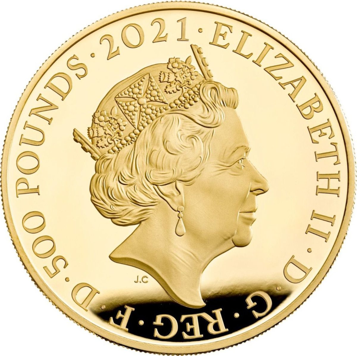 500 Pounds - Elizabeth II Gothic Crown Quartered Arms; Gold Proof obverse