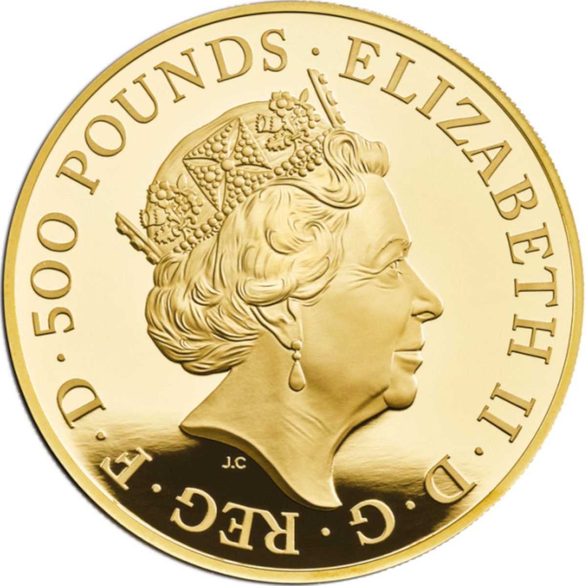 500 Pounds - Elizabeth II Lion of England; Gold Piedfort obverse