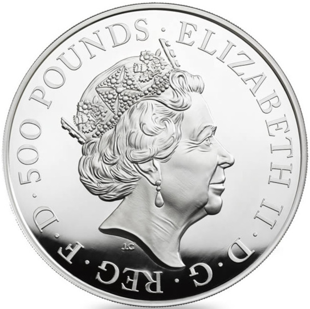 500 Pounds - Elizabeth II Lion of England; Silver Proof obverse