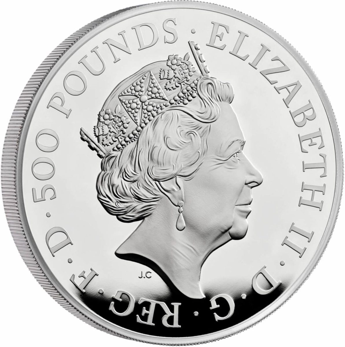 500 Pounds - Elizabeth II Lion of England; Silver Proof obverse