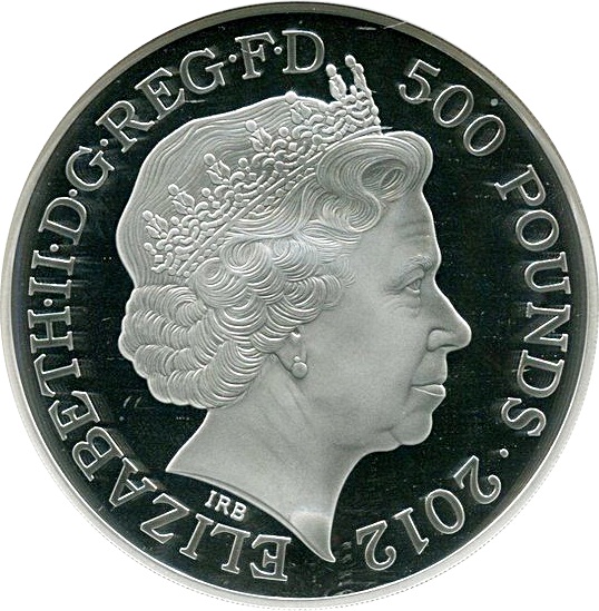 500 Pounds - Elizabeth II London Olympics; Silver Proof obverse