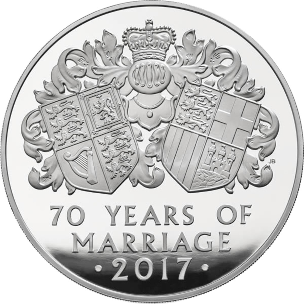 500 Pounds - Elizabeth II Platinum Wedding; Silver Proof reverse