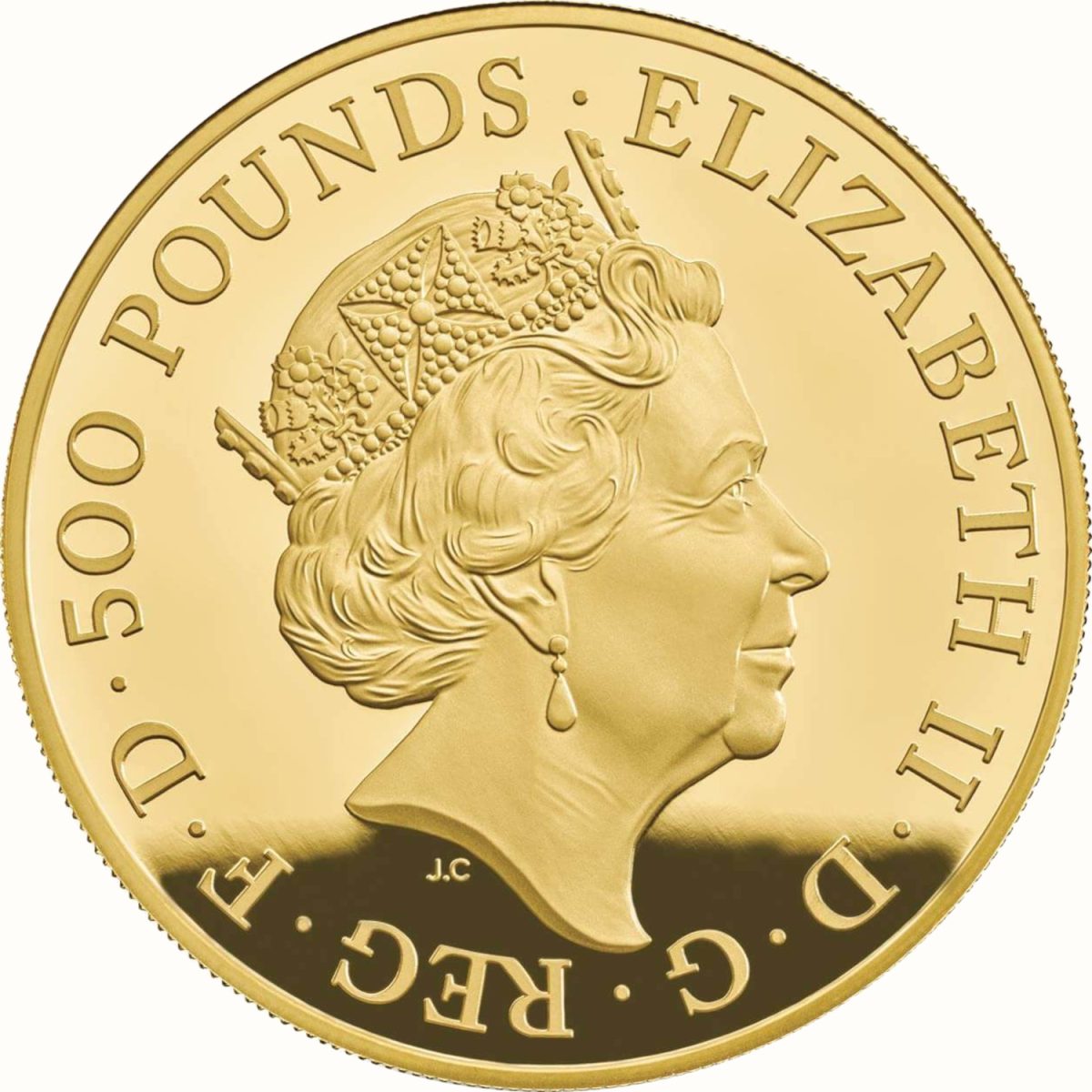 500 Pounds - Elizabeth II Red Dragon of Wales; Gold Proof obverse