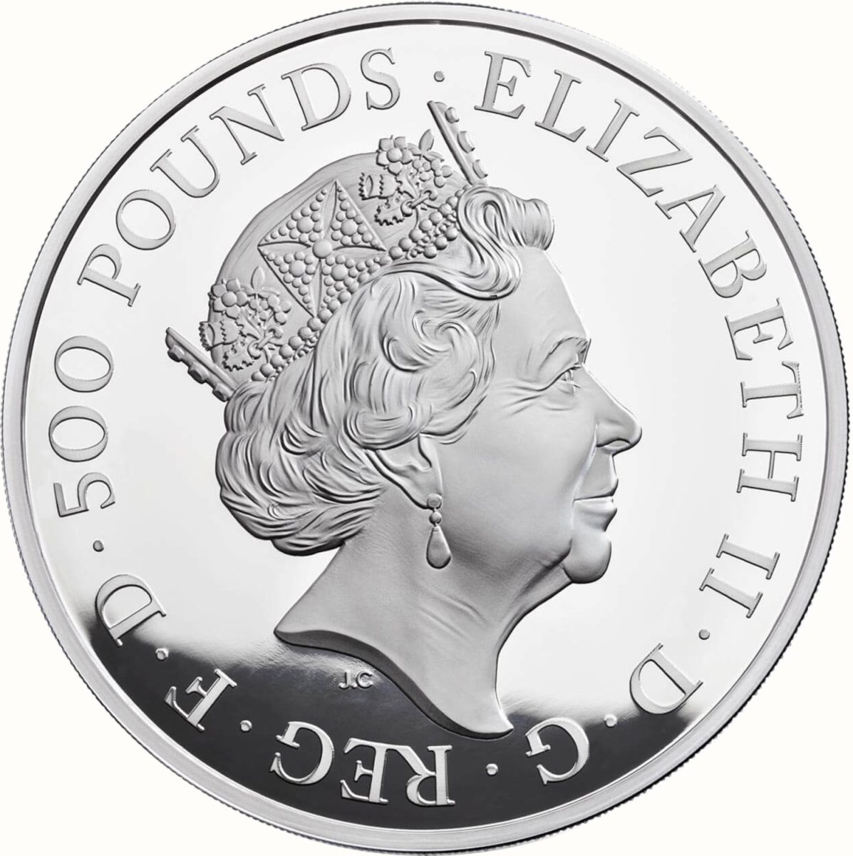 500 Pounds - Elizabeth II Red Dragon of Wales; Silver Proof obverse