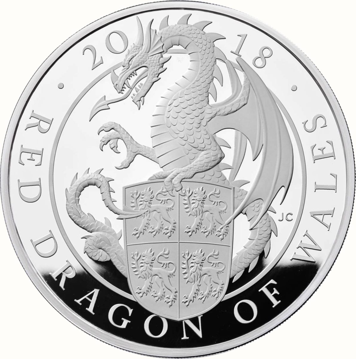 500 Pounds - Elizabeth II Red Dragon of Wales; Silver Proof