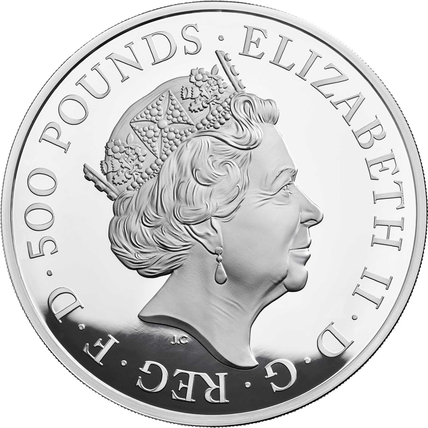 500 Pounds - Elizabeth II Sapphire Coronation; Silver Proof obverse